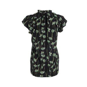 Charlotte Brody Butterfly Spanish Poppy Blouse Shirt Womens Small Black Green